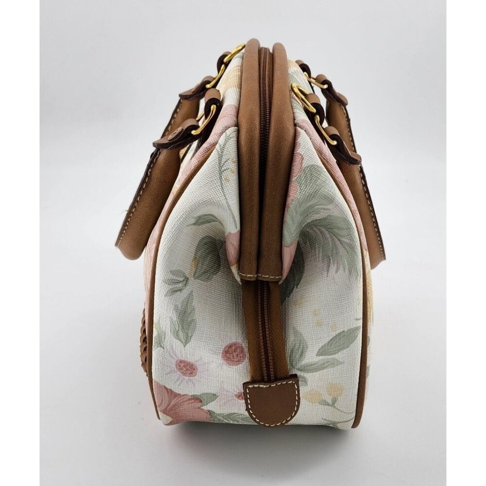 Carryland USA Double Handle Shoulder Handbag Purse Pastel Floral Leather Trim - Picture 4 of 9